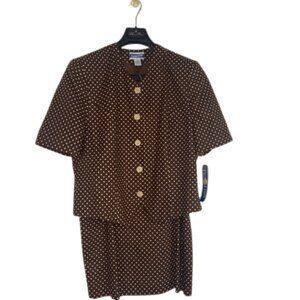 Vintage Pendleton Skirt Suit Women’s 16 W/ Tags Brown White Polka Dots Button Up